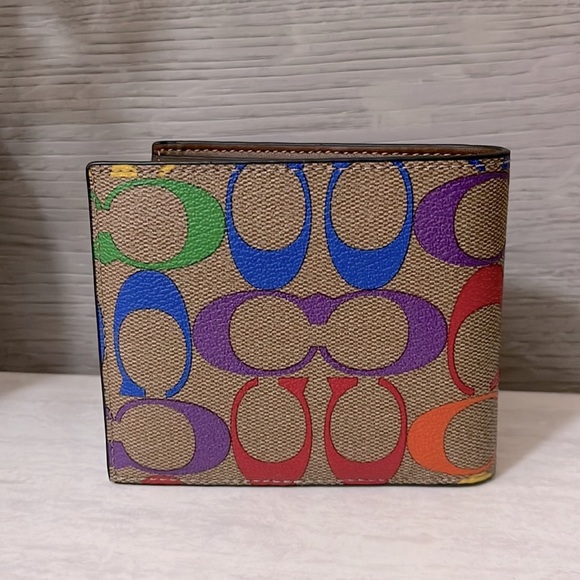 Coach Men's 3 In 1 Compact ID Wallet in Rainbow Signature & Leather - Picture 2 of 11